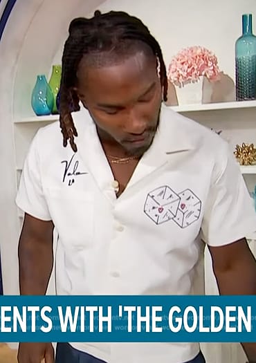 Scott's white embroidered polo on Access Hollywood