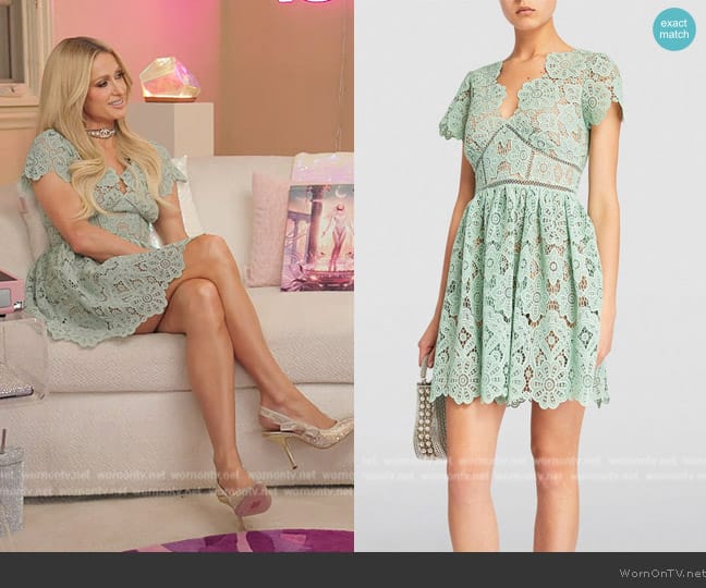 Self Portrait Guipure Lace Floral Mini Dress worn by Paris Hilton on E! News