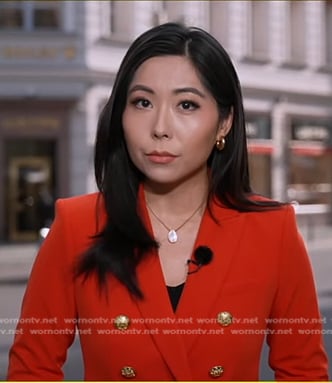 Selina Wang’s red blazer with gold buttons on Good Morning America