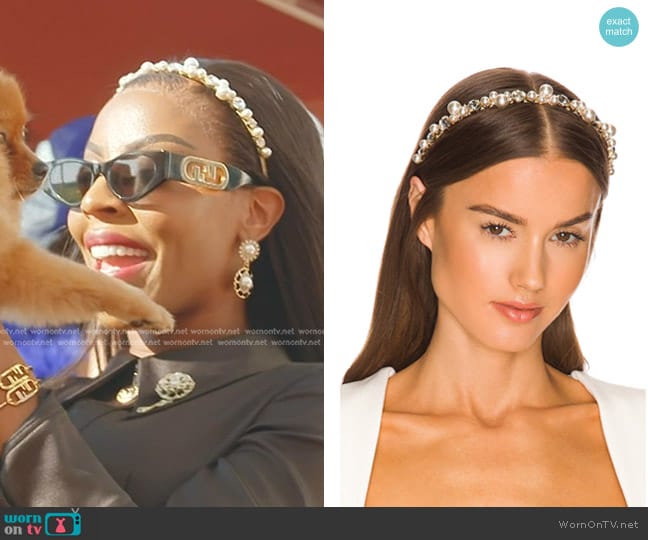 Shashi La Perla Headband worn by Caroline Brooks (Caroline Brooks) on The Real Housewives of Dubai