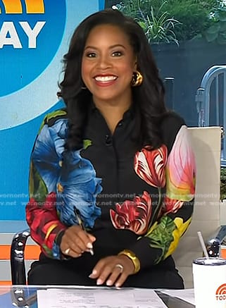 Sheinelle’s black floral print blouse on Today