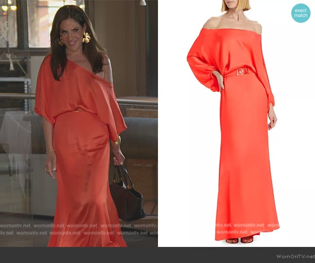 Silvia Tcherassi Lorella Belted Off-The-Shoulder Dress worn by Jenn Fessler on The Real Housewives of New Jersey