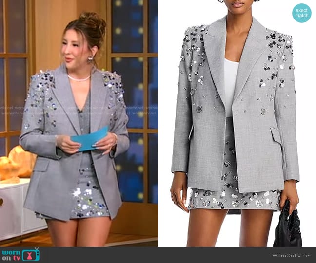 Simkhai Getty Blazer and Larissa Embellished Skirt worn by Kenzie Welch on Good Morning America