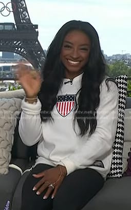 Simone Biles' white print sweatshirt on Today