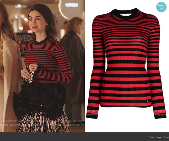 Sonia Rykiel Striped Wool Jumper worn by Emily Cooper (Lily Collins) on Emily in Paris