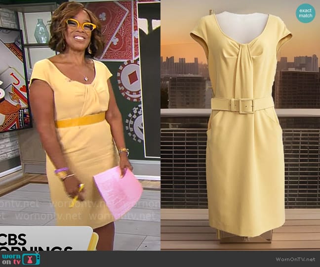 St John Cap Sleeved Belted Crepe Dress worn by Gayle King on CBS Mornings