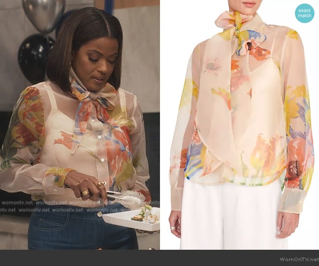 Staud Maryn Floral Organza Tieneck Top worn by Vivian Banks (Cassandra Freeman) on Bel-Air