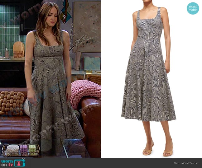 Staud Wells Dress in Navy Mosaic worn by Stephanie Johnson (Abigail Klein) on Days of our Lives