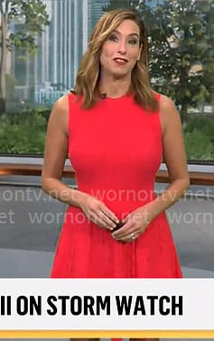 Stephanie Abrahms’s red sleeveless knit dress on CBS Mornings