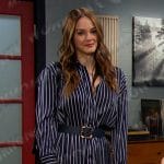 Stephanie’s navy striped belted shirtdress on Days of our Lives