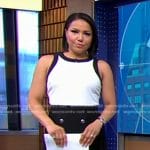 Stephanie’s white top and black pleated skirt on Good Morning America