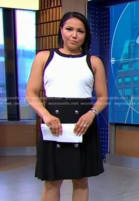 Stephanie's white top and black pleated skirt on Good Morning America