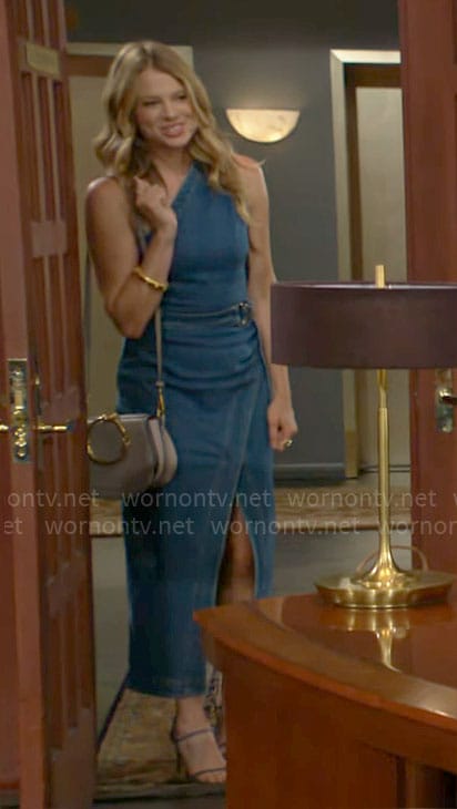 Summer's denim one-shoulder dress on The Young and the Restless