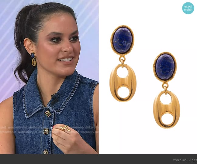 Sylvia Toledano Chain Neo 22K-Gold-Plated & Lapis Lazuli Clip-On Drop Earrings worn by Donna Farizan on Today