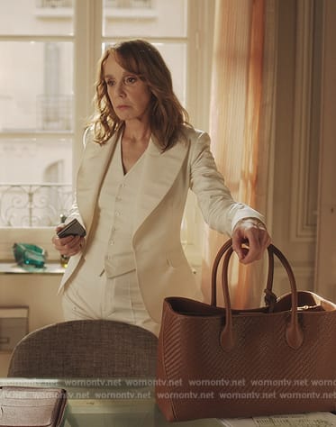 Sylvie's brown leather tote on Emily in Paris