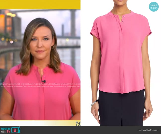 T Tahari Dropped Shoulder Blouse in Bombay Pink worn by Mary Bruce on Good Morning America