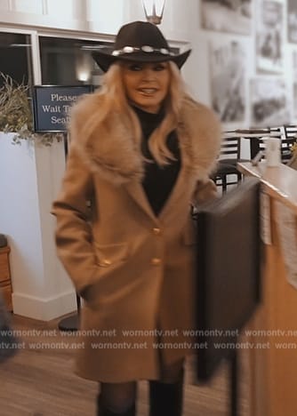 Tamra's beige shearling coat on The Real Housewives of Orange County