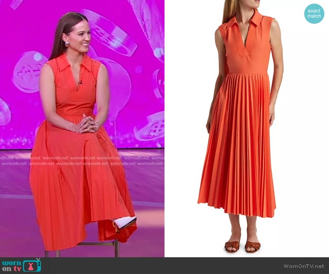 Tanya Taylor Carissa Poplin Fit & Flare Dress in Flame worn by Carli Whitwell on Good Morning America