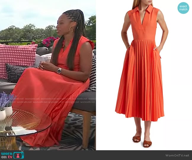 Tanya Taylor Carissa Poplin Fit & Flare Dress in Flame worn by Allyson Felix on Today