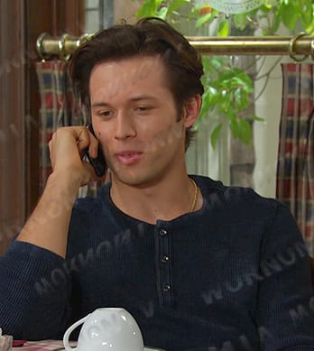 Tate's navy long sleeve henley shirt on Days of our Lives