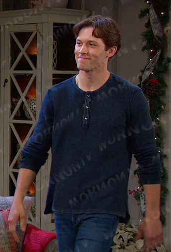 Tate's navy long sleeve henley shirt on Days of our Lives