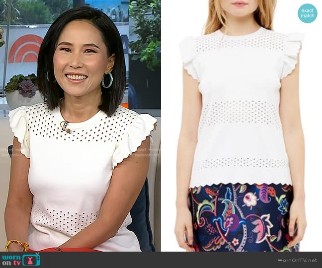 Ted Baker Jesile Cutwork Top in Ivory worn by Vicky Nguyen on Today