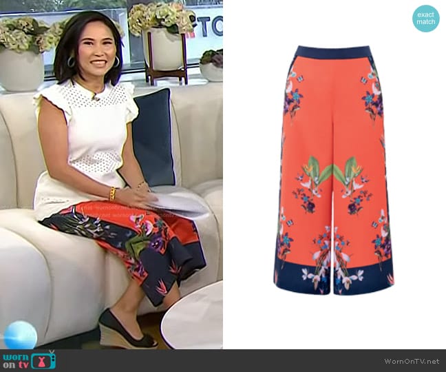 Ted Baker Tessey Tropical Culottes in Red worn by Vicky Nguyen on Today