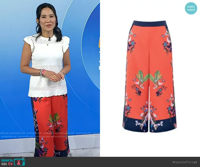 Ted Baker Tessey Tropical Culottes in Red worn by Vicky Nguyen on Today