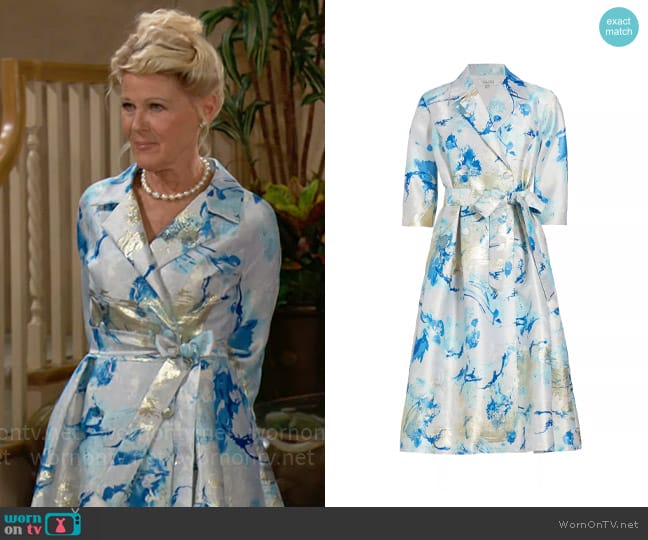 Teri Jon by Rickie Freeman Belted Jacquard Midi-Dress worn by Pamela Douglas (Alley Mills) on The Bold and the Beautiful