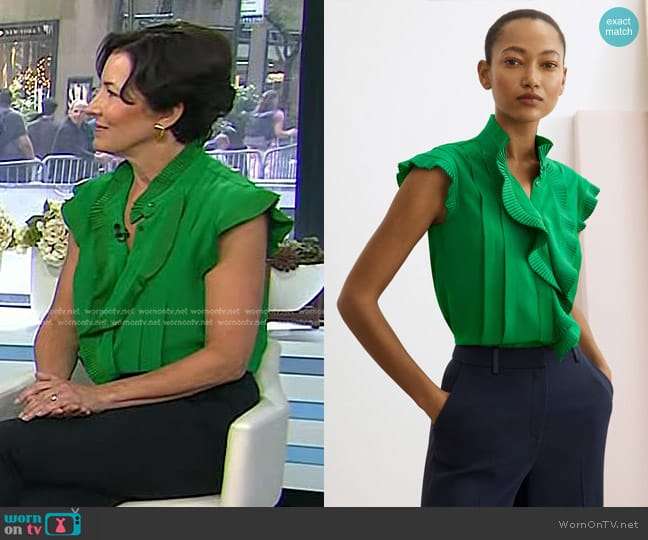 The Fold Symons Sleeveless Blouse in Emerald Green Silk worn by Valerie Bauerlein on Today