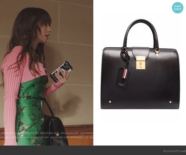 Thom Browne Structured box bag worn by Emily Cooper (Lily Collins) on Emily in Paris