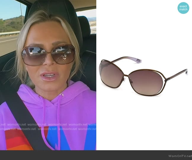 Tom Ford Carla 66mm Oversized Round Metal Sunglasses worn by Tamra Judge on The Real Housewives of Orange County