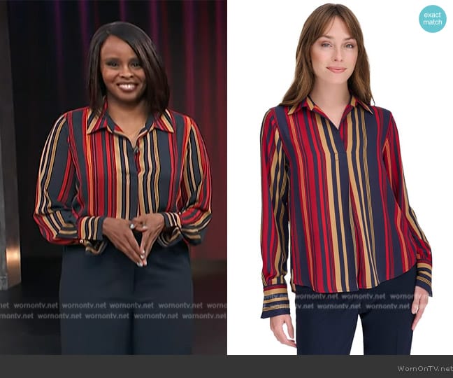 Tommy Hilfiger Printed Collared Long-Sleeve Top worn by Jacqueline Coley on Access Hollywood