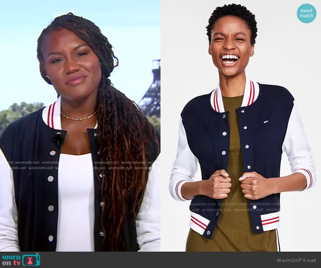 Tommy Jeans French Terry Long-Sleeve Varsity Jacket worn by Janai Norman on Good Morning America