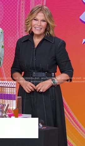 Tory's black denim dress with white stitching on Good Morning America