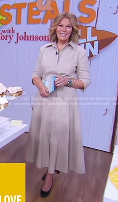 Tory's grey belted midi dress on Good Morning America