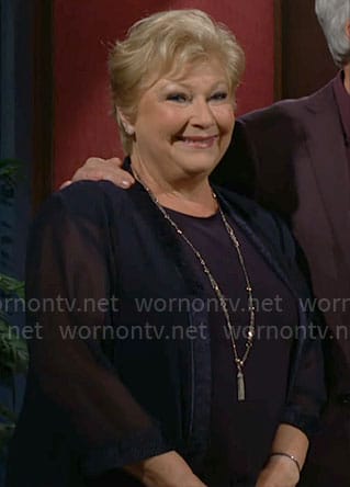 Traci's sheer navy jacket on The Young and the Restless