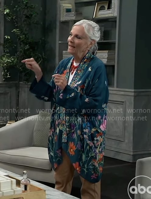Tracy's teal floral kimono jacket on General Hospital