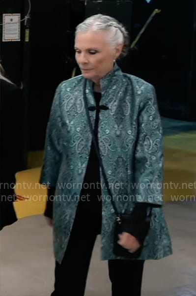 Tracy's blue paisley print jacket on General Hospital