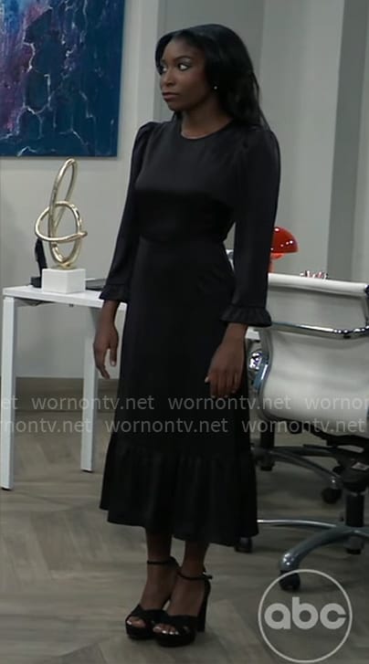 Trina's black midi dress on General Hospital