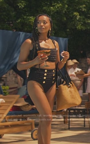 Tiana's black smocked button detail bikini on Bel-Air