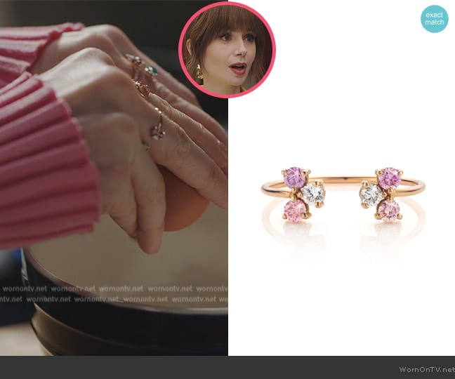 Twin Heavenly Ring with Fancy Colored Diamonds worn by Emily Cooper (Lily Collins) on Emily in Paris