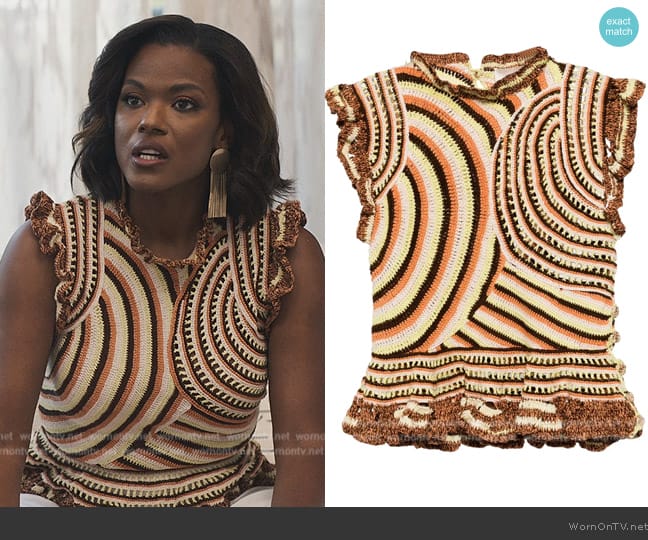 Ulla Johnson Crochet-knit ruffled top worn by Vivian Banks (Cassandra Freeman) on Bel-Air