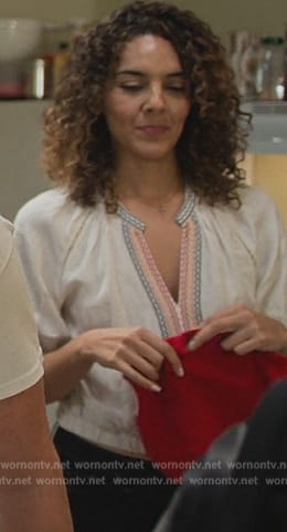 Carmen's embroidered top on Cobra Kai