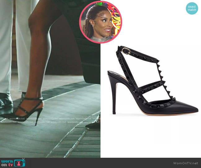 Valentino Garavani Rockstud Patent T-Strap Pointed Toe Pump worn by Caroline Brooks (Caroline Brooks) on The Real Housewives of Dubai