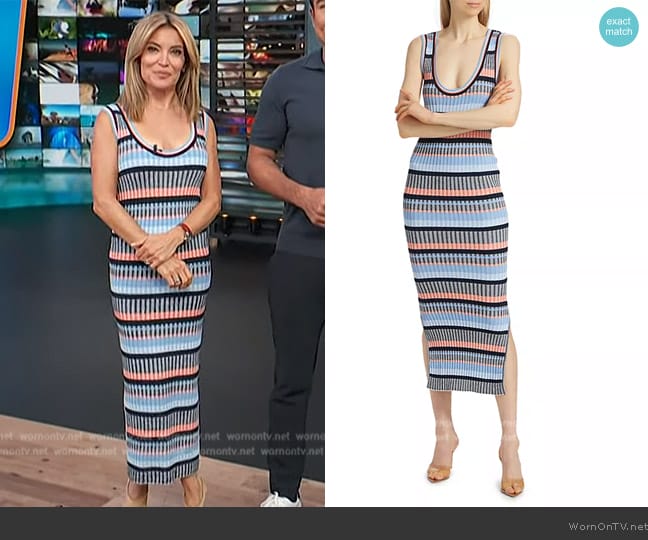 Veronica Beard Fabiana Stripe Rib Sleeveless Sweater Dress worn by Kit Hoover on Access Hollywood