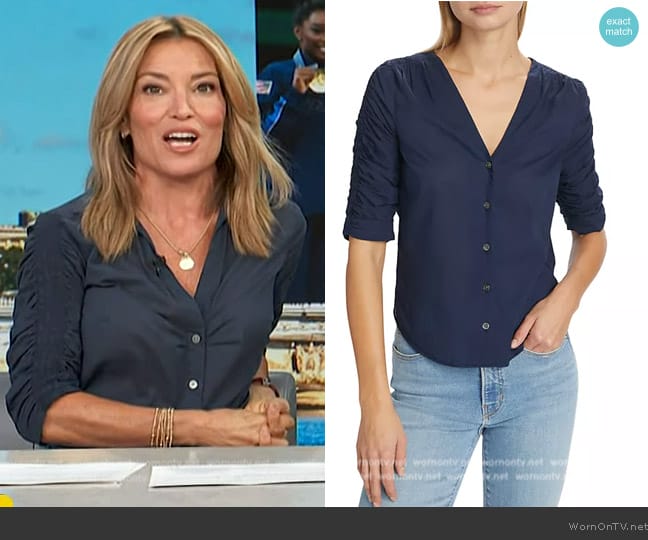 Veronica Beard Porta Ruched Cotton Top worn by Kit Hoover on Access Hollywood