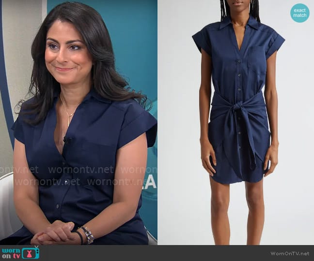 Veronica Beard Aimee Dress in Marine worn by Dr. Celine Gounder on CBS Mornings