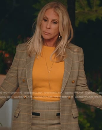 Vicki's plaid blazer and skirt on The Real Housewives of Orange County