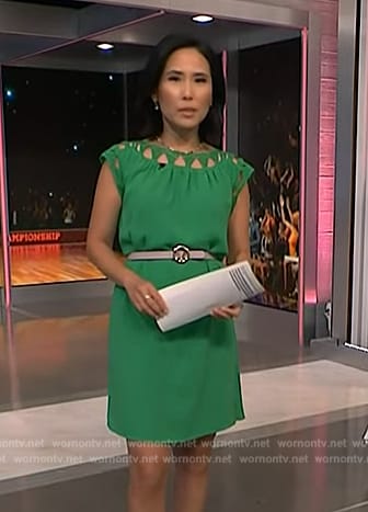 Vicky's green embroidered shift dress on NBC News Daily